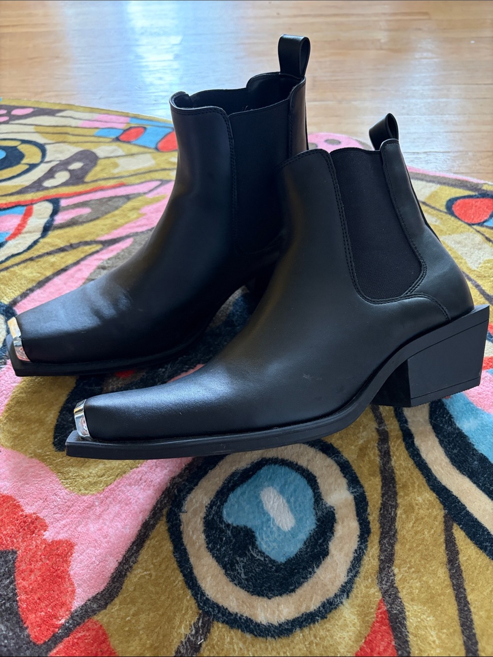 ASOS Black Leather Chelsea Booties with Metal Toe Caps